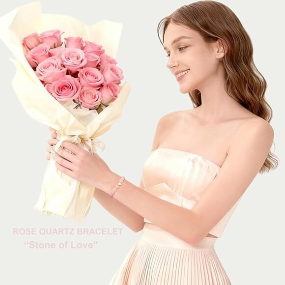 Pink Rose Quartz Yoga Bracelet for Women Stress Relief & Anxiety Healing Beads - Picture 5 of 8